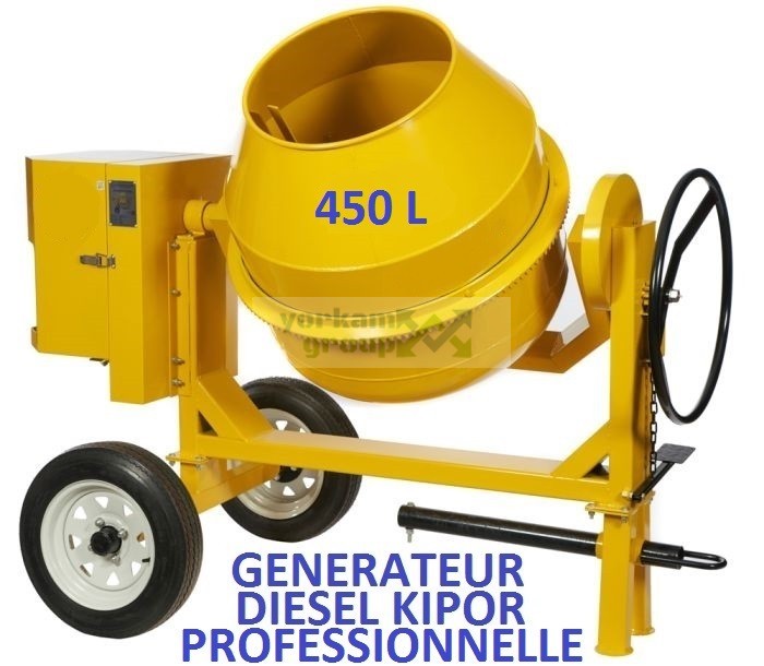 betonniere professionnelle 450l diesel Générateur Kipor 178fs